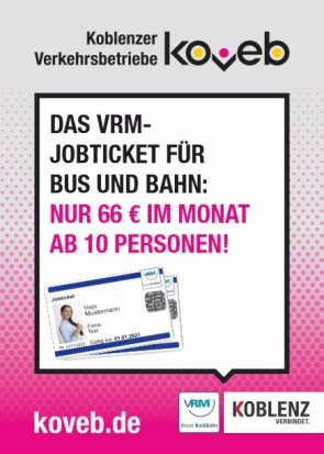 Flyer: das VRM Jobticket für Bus und Bahn: nur 66 Euro im Monat ab 10 Personen