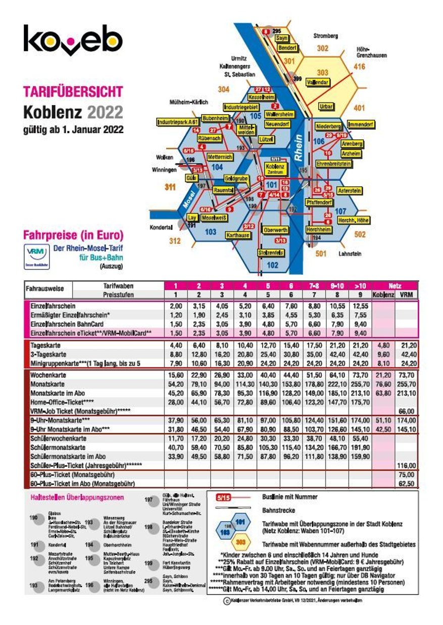 Fahrkarten   Tarife | Koblenzer Verkehrsbetriebe