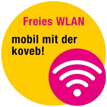 WLAN-Aufkleber auf den Bussen der koveb Aufkleber auf den Bussen für den Hinweis auf freies WLan