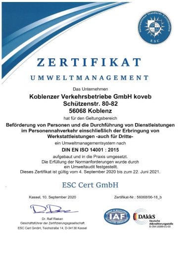 Zertifikat Umweltmanagement