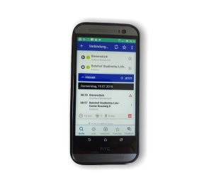 VRM App Bildschirm eines Handys mit der App des Verkehrsverbunds Rhein-Mosel GmbH (VRM)