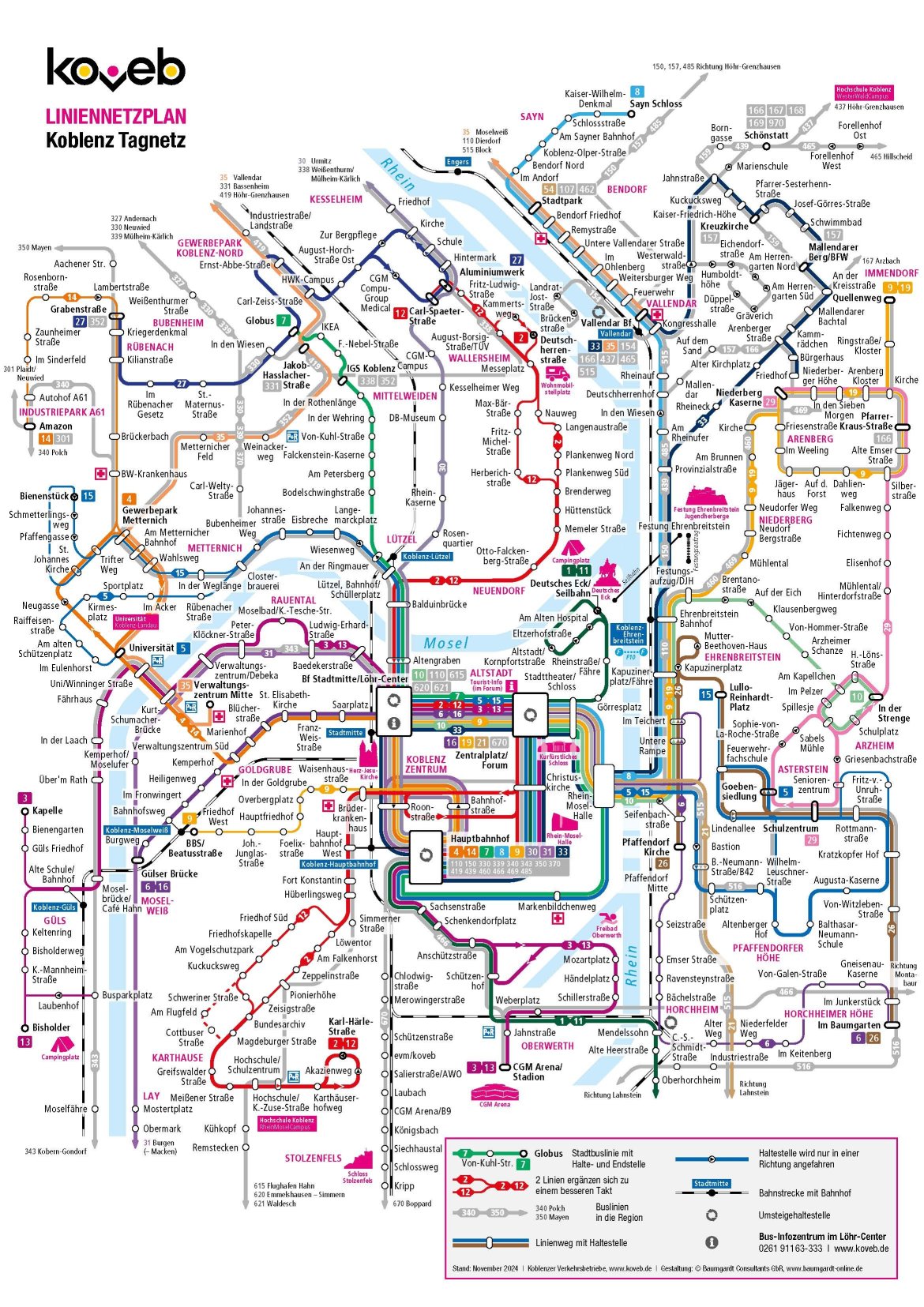 Liniennetzplan koveb Tagnetz Liniennetzplan für den Buslinienverkehr in Koblenz
